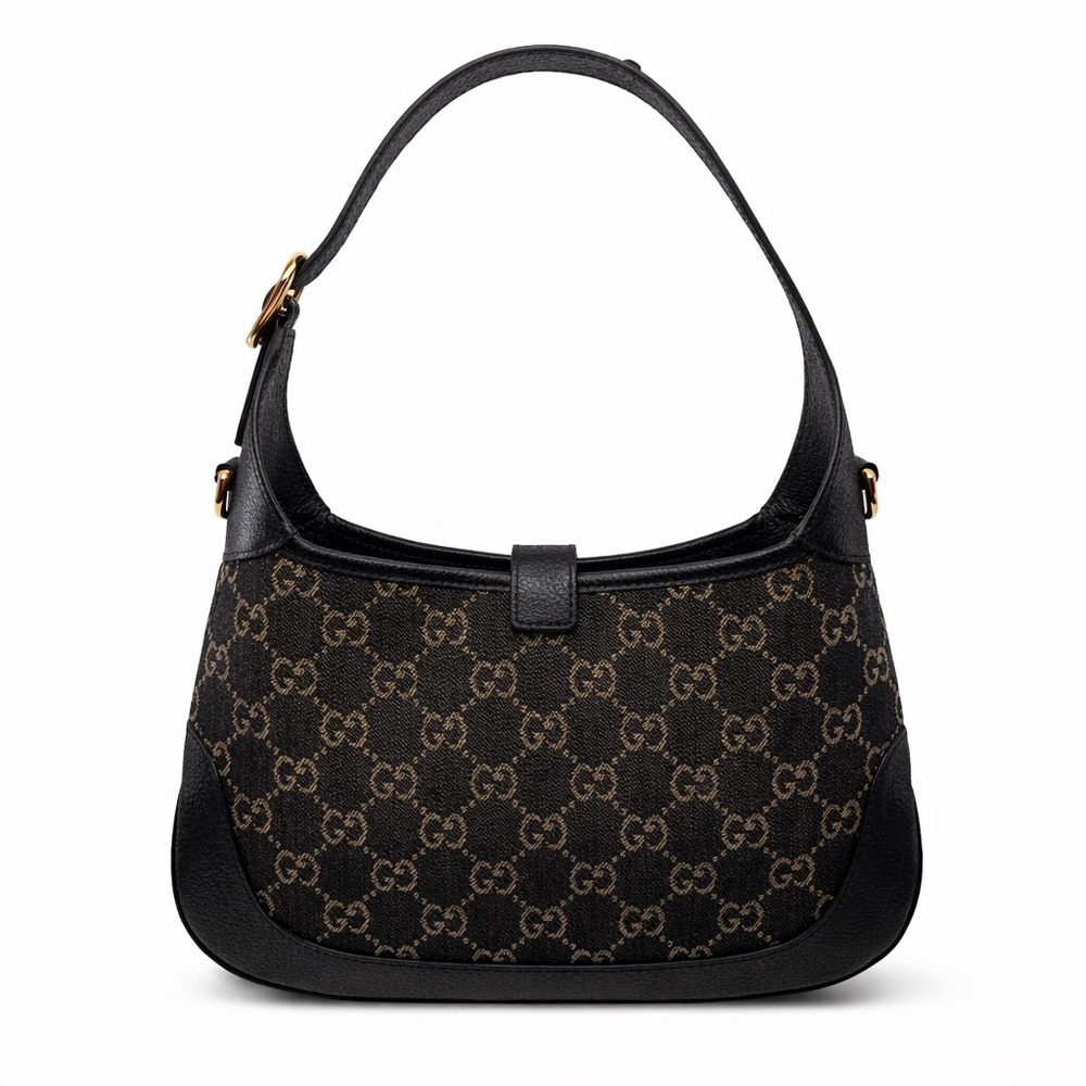 Gucci Jackie 1961 Small Black Denim GG Bag w/ Leather + Web Straps - Picture 4 of 7